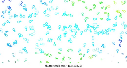 Light Blue, Green vector background with woman symbols. Simple design in abstract style with women’s rights activism. Design for International Women’s Day.