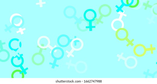 Light Blue, Green vector background with woman symbols. Simple design in abstract style with women’s rights activism. Background for International Women’s Day.