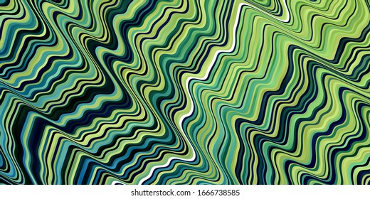 Azul claro, fondo vectorial verde con líneas dobladas. Ilustración luminosa con arcos circulares degradados. Mejor diseño para tu anuncio, afiche, banner.
