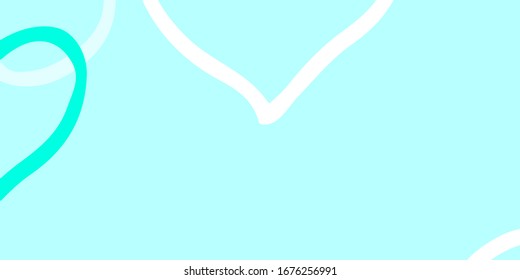 Light Blue, Green vector background with hearts. Hearts on blurred abstract background with colorful gradient. Template for Valentine's greeting postcards.