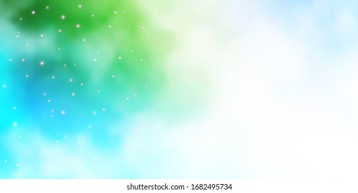 Light Blue, Green vector background with small and big stars. Decorative illustration with stars on abstract template. Pattern for new year ad, booklets.