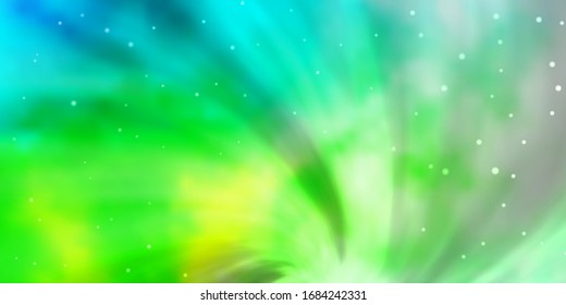 Light Blue, Green vector background with colorful stars. Shining colorful illustration with small and big stars. Best design for your ad, poster, banner.