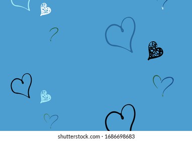 Light Blue, Green vector background with Shining hearts. Shining illustration with hearts on abstract template. Template for Valentine's greeting postcards.
