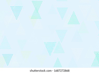Hellblau, grüne Vektorillustration mit mehrfarbigem Hintergrund. Dreiecke auf abstraktem Hintergrund mit buntem Farbverlauf. Vorlage für Bildschirmhintergründe.