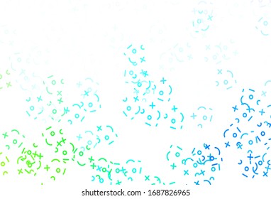 Light Blue, Green vector background with math elements. Illustration with Numeral symbols on abstract template. Smart design for university advert.