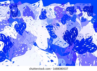 Azul claro, fondo vectorial verde con corazones. Hermosos corazones estilo celebración en ilustraciones abstractas. Patrón de anuncios de San Valentín, folletos.