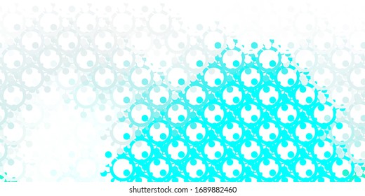Light Blue, Green vector background with covid-19 symbols. Simple design in abstract style with infection forms. Simple design against epidemic information.