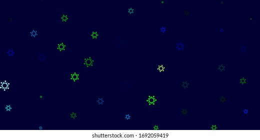 Light blue, green vector background with covid-19 symbols. Simple design in abstract style with infection forms. Wallpaper for health protection.