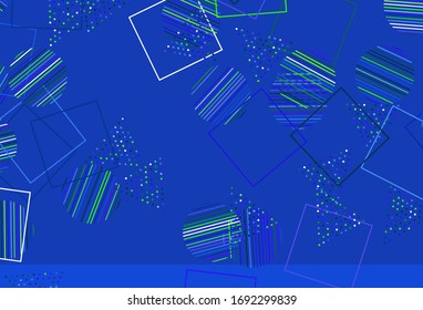 Light Blue, Green vector background with triangles, circles, cubes. Decorative design in abstract style with lines, dots, cubes. Smart design for your adverts.