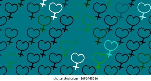 Light Blue, Green vector background with woman symbols. Illustration with signs of women's strength and power. Design for International Women’s Day.