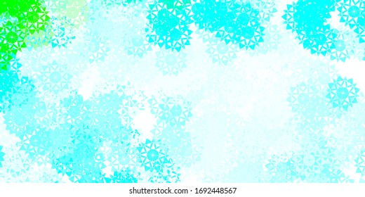 Light Blue, Green vector background with christmas snowflakes. Gradient colorful illustration with snow elements in xmas style. Xmas design for business.