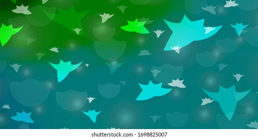 Light Blue, Green vector background with circles, stars. Illustration with set of colorful abstract spheres, stars. Texture for window blinds, curtains.