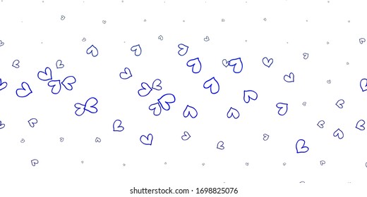 Light Blue, Green vector background with Shining hearts. Blurred decorative design in doodle style with hearts. Template for Valentine's greeting postcards.