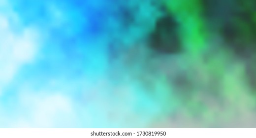 Light Blue, Green vector background with clouds. Colorful illustration with abstract gradient clouds. Template for landing pages.