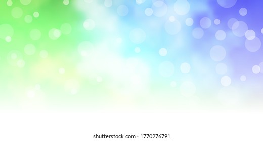Light Blue, Green vector background with circles. Glitter abstract illustration with colorful drops. Pattern for websites, landing pages.