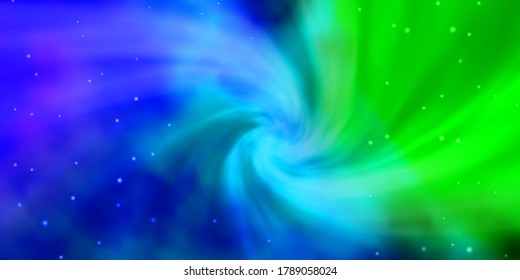 Light Blue, Green vector background with colorful stars. Shining colorful illustration with small and big stars. Theme for cell phones.