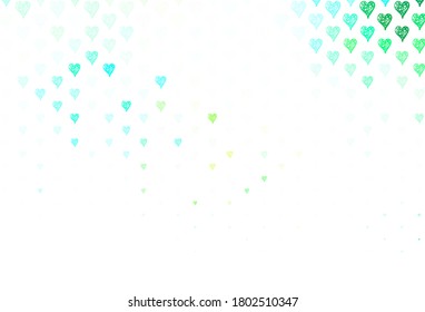 Light Blue, Green vector background with Shining hearts. Beautiful abstract hearts on colorful gradient background. Template for Valentine's greeting postcards.