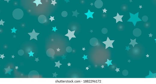 Light Blue, Green vector background with circles, stars. Glitter abstract illustration with colorful drops, stars. Texture for window blinds, curtains.