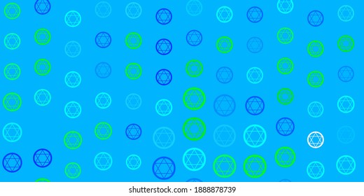 Light Blue, Green vector background with occult symbols. Colorful mystic symbols with a gradient in ancient style. Simple design for occult depiction.