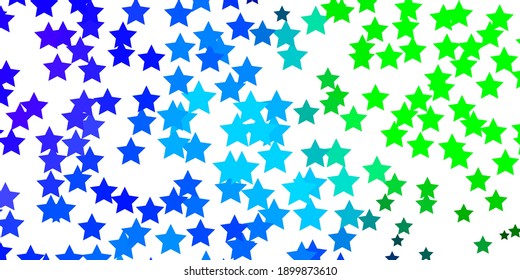 Light Blue, Green vector background with small and big stars. Colorful illustration in abstract style with gradient stars. Best design for your ad, poster, banner.