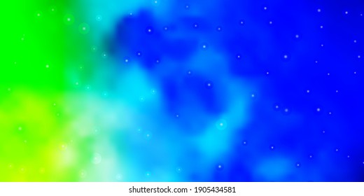 Azul claro, fondo vectorial verde con estrellas coloridas. Ilustración abstracta geométrica moderna con estrellas. Patrón para envolver regalos.