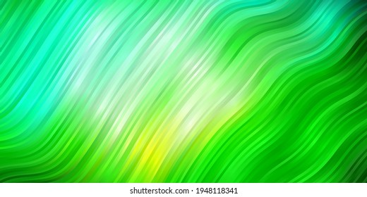Light Blue, Green vector background with bent lines. Colorful geometric sample with gradient curves.  Template for cellphones.