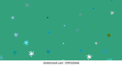 Light blue, green vector background with covid-19 symbols. Colorful abstract illustration with gradient medical shapes. Simple design against epidemic information.