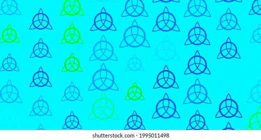Light Blue, Green vector background with occult symbols. Colorful mystic symbols with a gradient in ancient style. Best design halloween events.
