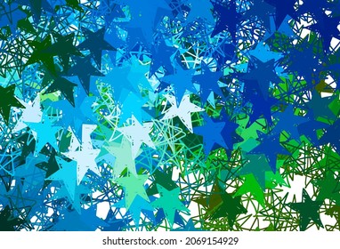 Light Blue, Green vector background with colored stars. Modern geometrical abstract illustration with stars. Pattern for astronomy websites.