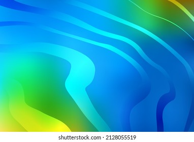 Azul claro, fondo vectorial verde con líneas curvas. Ilustración colorida completamente nueva en estilo curvo. Mejor diseño para su negocio.