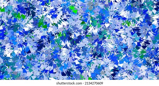 Azul claro, fondo vectorial verde con formas poligonales. Ilustración abstracta sobresaliente con una gama de triángulos coloridos. Material de las páginas de aterrizaje.