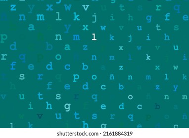 Light blue, green vector background with signs of alphabet. Modern geometrical illustration with ABC english symbols. Template can be used as a background for ads of typography.