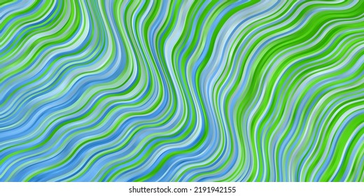 Hellblau, grüner Vektorhintergrund mit Bögen. Abstrakte Farbverlauf-Illustration mit wry lines. Muster für Werbung, Werbung.