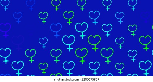 Light Blue, Green vector background with woman symbols. Colorful illustration with gradient feminism shapes. Background for International Women Day.
