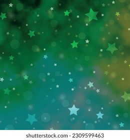 Light Blue, Green vector background with circles, stars. Illustration with set of colorful abstract spheres, stars. Pattern for design of fabric, wallpapers.