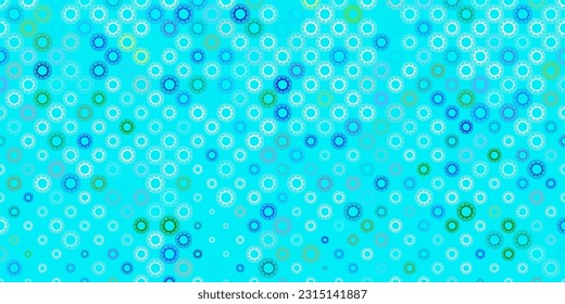 Light blue, green vector background with covid-19 symbols. Colorful  gradient illness symbols in simple abstract style. Best design for quarantine events.