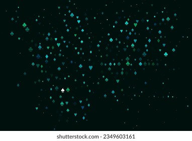 Light Blue, Green vector background with cards signs. Colorful gradient with signs of hearts, spades, clubs, diamonds. Pattern for leaflets of poker games, events.