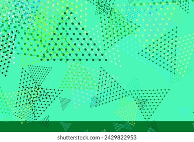 Azul claro, fondo de vector verde con triángulos, círculos. Diseño decorativo en estilo abstracto con líneas, puntos. Patrón para sitios web.