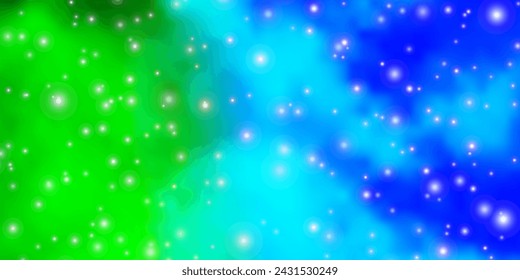 Light Blue, Green vector background with small and big stars. Shining colorful illustration with small and big stars. Pattern for wrapping gifts.