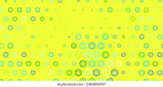 Light Blue, Green vector background with occult symbols. Colorful vintage illustration with gradient alchemy shapes. Best design halloween events.