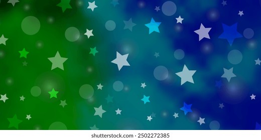 Light Blue, Green vector background with circles, stars. Abstract illustration with colorful shapes of circles, stars. Design for wallpaper, fabric makers.