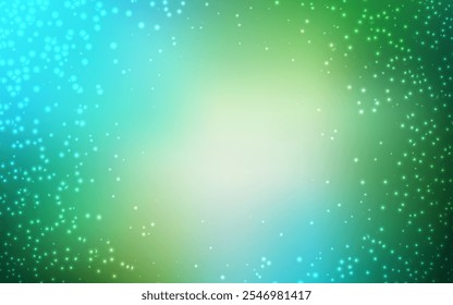 Light Blue, Green vector background with astronomical stars. Blurred decorative design in simple style with galaxy stars. Best design for your ad, poster, banner.