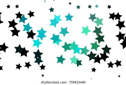 Light Blue, Green vector background with colored stars. Decorative shining illustration with stars on abstract template. The pattern can be used for new year ad, booklets.