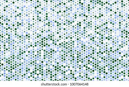 Light Blue, Green vector banner with circles, spheres. Abstract spots. Background of Art bubbles in halftone style with colored gradient.