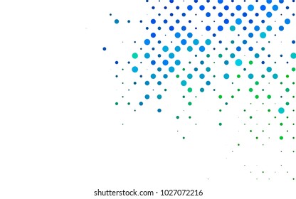 Light Blue, Green vector banner with circles, spheres. Abstract spots. Background of Art bubbles in halftone style with colored gradient.
