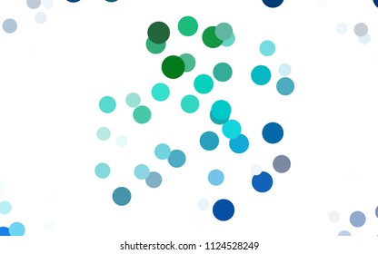 Light Blue, Green vector banner with circles, spheres. Abstract spots. Background of Art bubbles in halftone style with colored gradient.