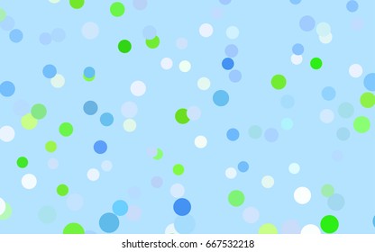 Light Blue, Green vector banner with circles, spheres. Abstract spots. Background of Art bubbles in halftone style with colored gradient.