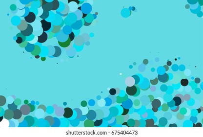 Light Blue, Green vector banner with circles, spheres. Abstract spots. Background of Art bubbles in halftone style with colored gradient.