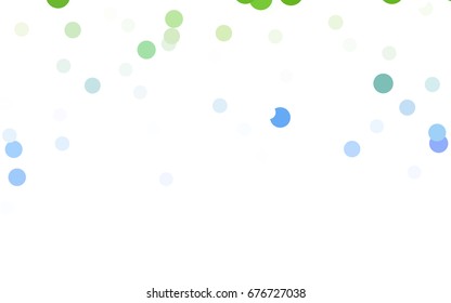 Light Blue, Green vector banner with circles, spheres. Abstract spots. Background of Art bubbles in halftone style with colored gradient.