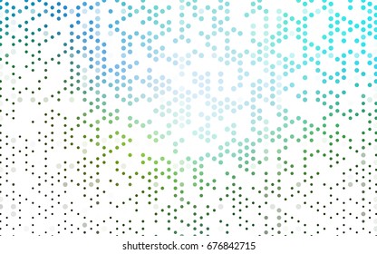 Light Blue, Green vector banner with circles, spheres. Abstract spots. Background of Art bubbles in halftone style with colored gradient.